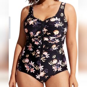 Delimira Zipper front‎ swimsuit size 14 one piece NWT